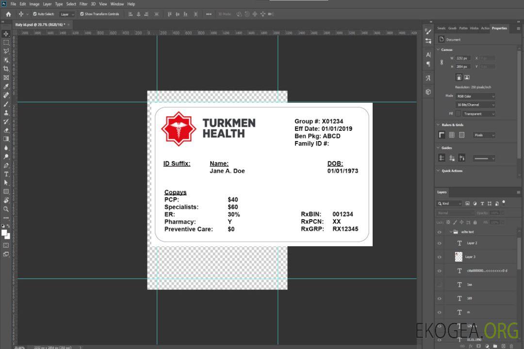 Carte d'assurance maladie du Turkménistan template